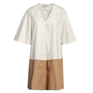 KAOS COLLECTION ITALY Dress Color Block V-Neck Loose Fit Cotton Tent Trapeze
